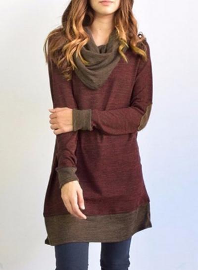 Oasap Turtleneck Long Sleeve Color Block Pullover Plus Size Tee Shirt