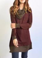 Oasap Turtleneck Long Sleeve Color Block Pullover Plus Size Tee Shirt