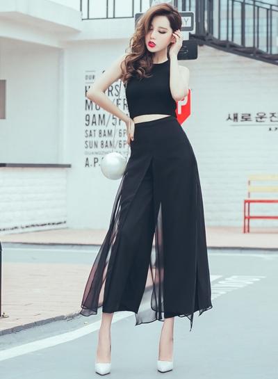Oasap 2 Pieces Tank Crop Top And Wide Leg Pant Set