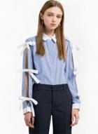 Oasap Bow Lace-up Stripped Shirt