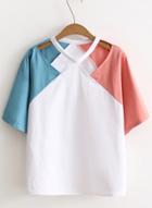 Oasap Short Sleeve Color Block Tee Shirts