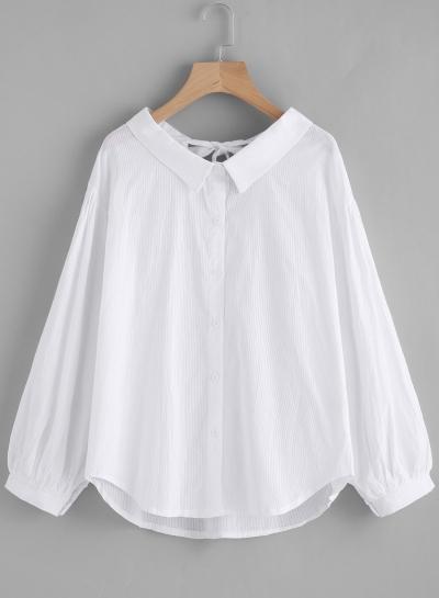 Oasap Turn Down Collar Solid Pullover Shirts