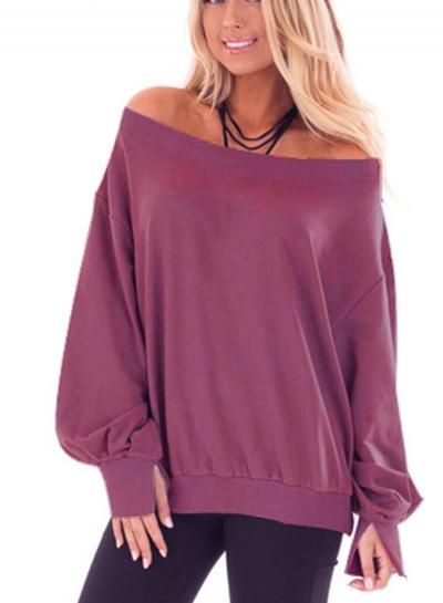 Oasap Slash Neck Long Sleeve Loose Fit Pullover Sweatshirt
