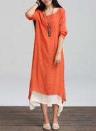 Oasap Round Neck Long Sleeve Solid Loose Dresses