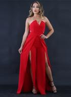 Oasap Strapless High Slit Wide-leg Jumpsuit