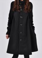 Oasap High Neck Long Sleeve Solid Color Cloak Wool Coat