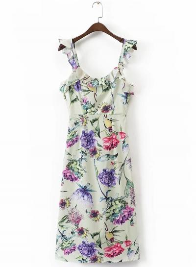 Oasap Floral Print Spaghetti Strap V Neck Maxi Dresses