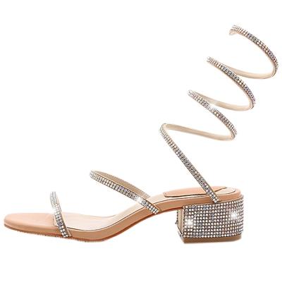 Oasap Fashion Chunky Heels Snake Rhinestone Sandals