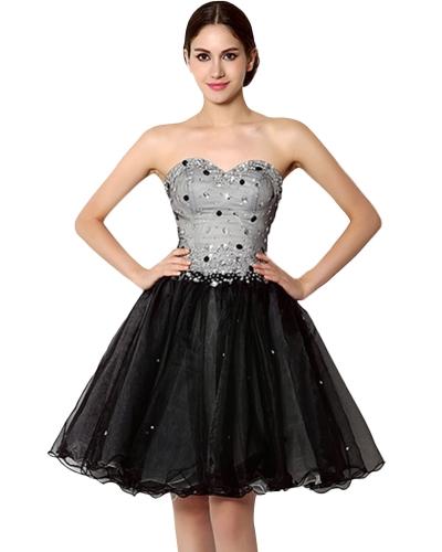 Oasap Rhinestone Trim Strapless Cocktail Dress