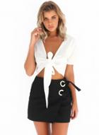 Oasap Fashion V Neck Short Sleeve Knot Front Crop Top