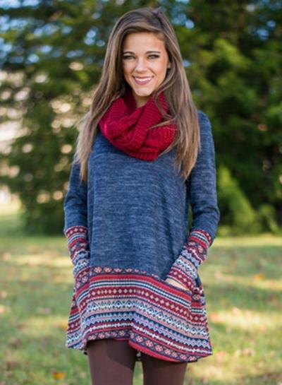 Oasap Long Sleeve Tribal Printed Loose Pullover Tee