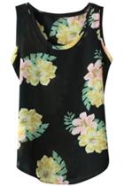 Oasap Sweet Yellow Floral Print Chiffon Tank Top