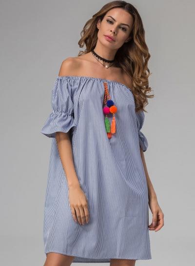 Oasap Off Shoulder Striped Flare Sleeve Dresses