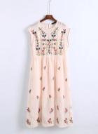Oasap Round Neck Sleeveless Floral Embroidery Dress