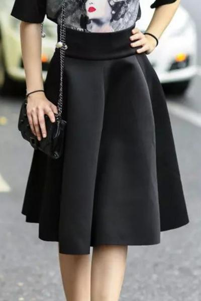 Oasap Fashion Solid High Waist Midi Skirt