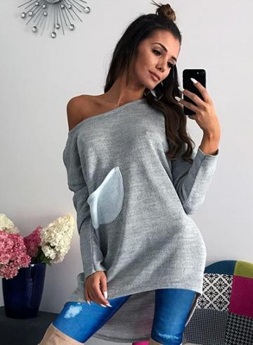 Oasap Round Neck Long Sleeve Color Block Asymmetric Design Sweater