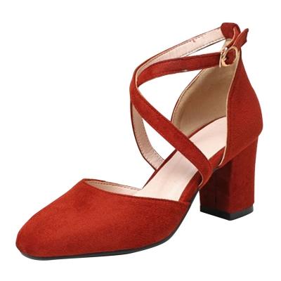 Oasap Square Toe Cross Buckle Strap Block Heels Pumps