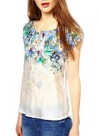 Oasap Women's Short Sleeve Back Zipper Floral Print Summer Tee