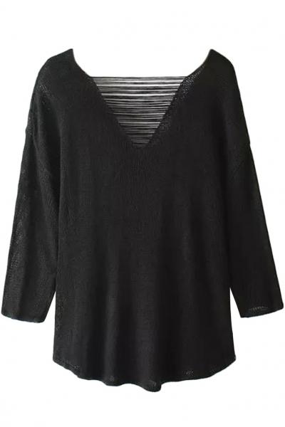 Oasap Ripped V Neckline Pullover Knit Sweater