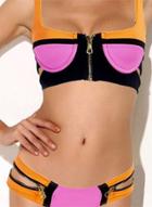 Oasap High Waist Color Block Zipper Detail Bikini Set