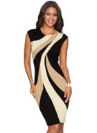 Oasap Taupe Accents Colorblock Geometric Pattern Tube Dress