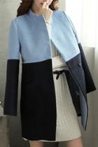 Oasap Color Block Snap Button Stand Collar Coat