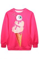 Oasap Hot Pink Ice Cream Pattern Sweatshirt