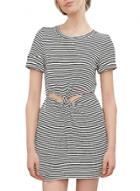 Oasap Women's Short Sleeve Cut Out Waist Stripe Print Dress