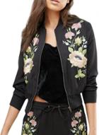 Oasap Women's Long Sleeve Floral Embroidery Zip Up Bomber Jacket