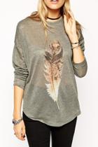 Oasap Stylish Feather Printed High Low Tee