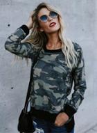 Oasap Fashion Long Sleeve Camo Printed Pullover Tee