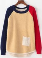 Oasap Color Block Long Sleeve High Low Pullover Sweater