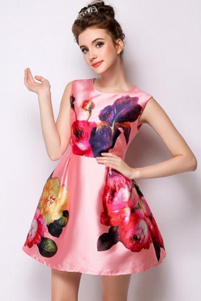 Oasap Demure Floral Pink A-line Mini Dress