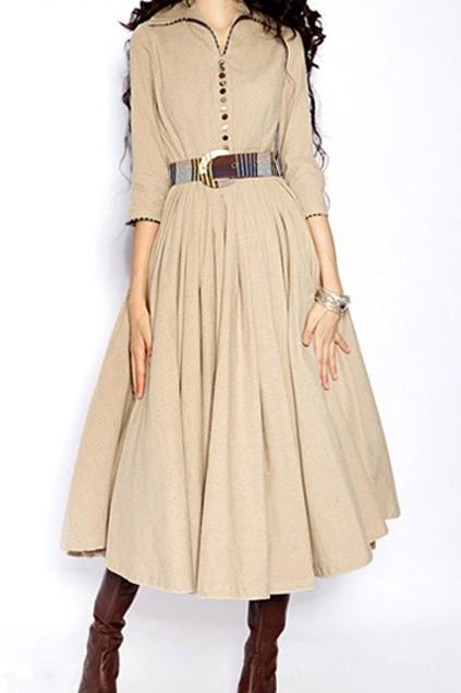 Oasap Turndown Collar Single-breasted Dress With Medium Sleeves