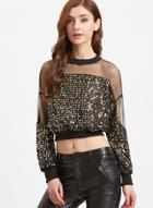 Oasap Long Sleeve Sequins Cropped Blouse