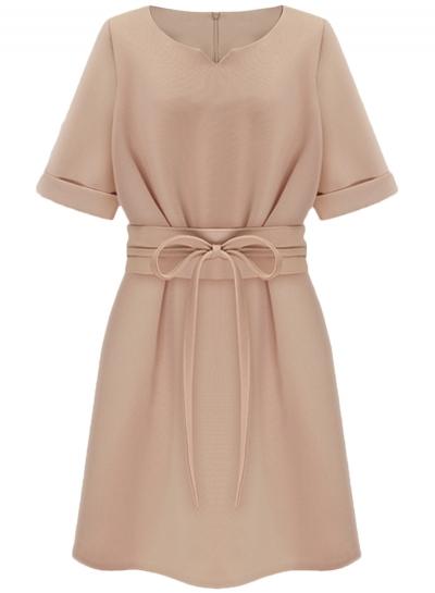 Oasap Women's Fashion Short Sleeve Bow Waist A-line Dress