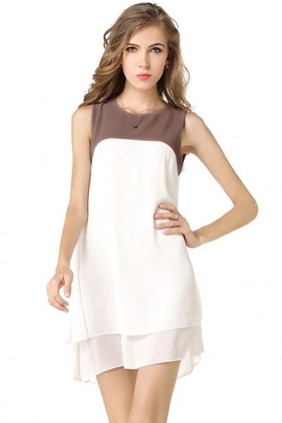Oasap Chic Color Block Chiffon Dress
