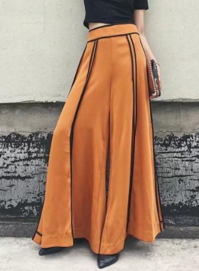Oasap High Waist Color Block Slit Wide Leg Pants