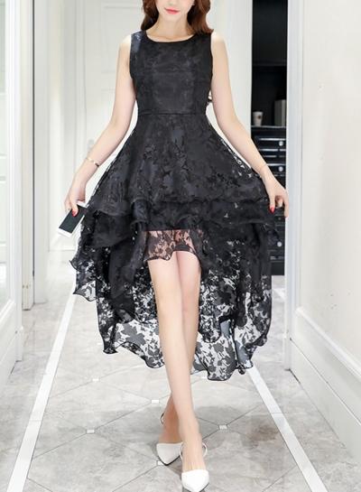 Oasap Round Neck Sleeveless Floral Print High Low Dress