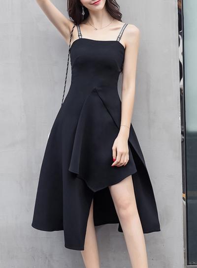 Oasap Fashion Solid Irregular Spaghetti Strap Sleeveless Backless Women Dress