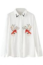 Oasap Classic Embroidered White Blouse