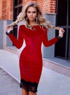 Oasap Round Neck Long Sleeve Lace Splicing Bodycon Dress