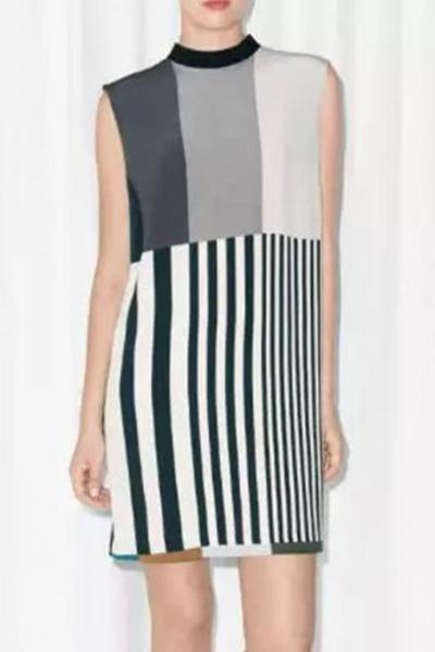 Oasap Neat Gradient Strip Print Shift Dress