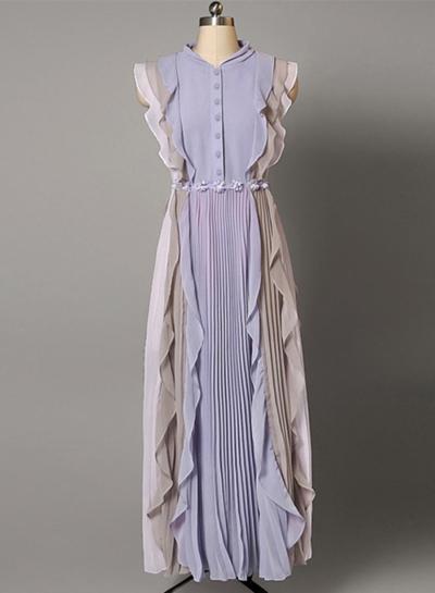 Oasap Fashion Ruffle Pleated Maxi Dress