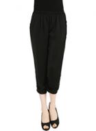 Oasap Women's Casual Solid Color Elastic Waist Cropped Pants