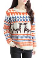 Oasap Women's Cute Reindeer Crew Neck Knitted Christmas Sweater