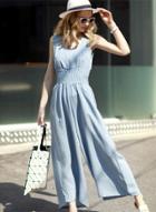 Oasap Fashion Sleeveless Elastic Waist Wide Leg Jumpsuit