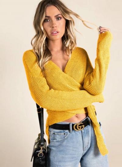 Oasap V Neck Long Sleeve Slim Fit Irregular Sweater