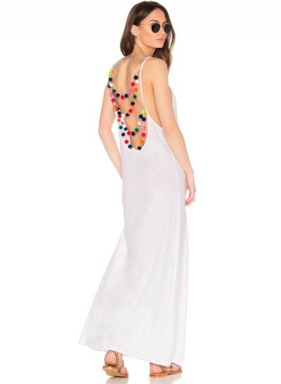 Oasap Spaghetti Strap Sleeveless Backless Maxi Dress With Pom Pom