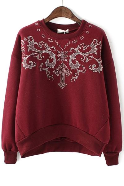 Oasap Vintage Cross Embroidered Fleece Sweatshirt